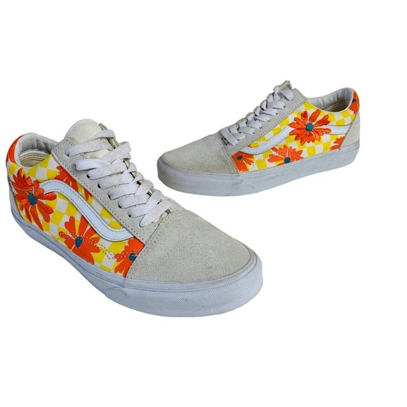 Vans Old Skool Checkerboard Sunflower Sneakers Womens 10 Suede Canvas Mens 8.5 - Picture 2 of 14